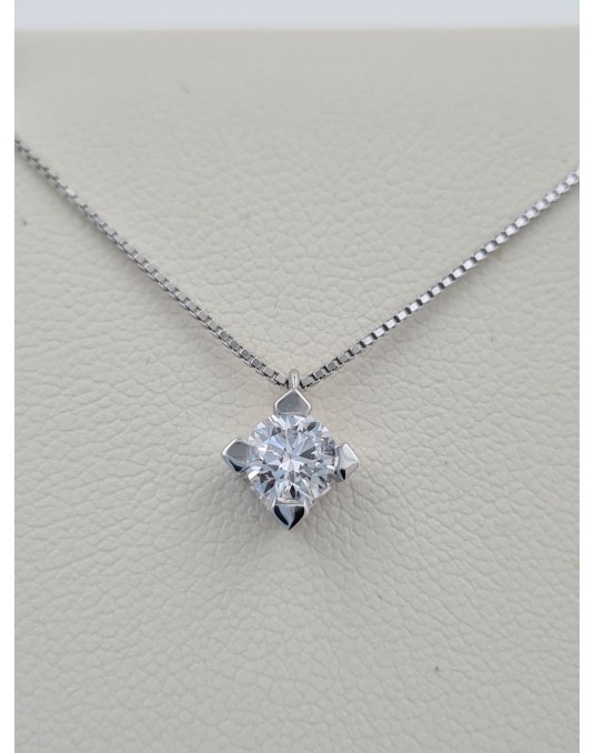 CIONDOLO PUNTO LUCE IN ORO BIANCO 18 K CON DIAMANTE NATURALE CERTIFICATO