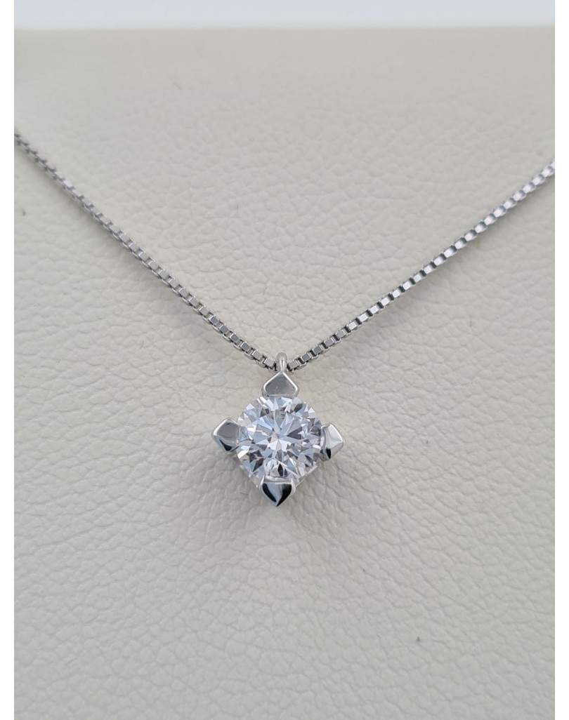 CIONDOLO PUNTO LUCE IN ORO BIANCO 18 K CON DIAMANTE NATURALE CERTIFICATO