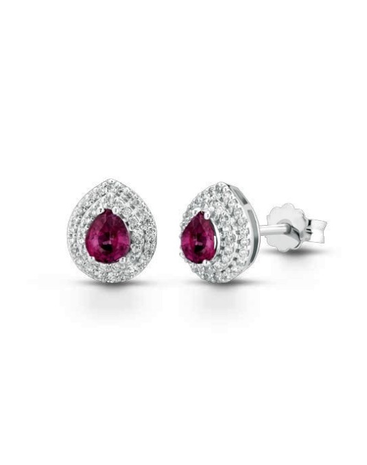 ORECCHINI FANTASIA IN ORO BIANCO 18 K CON RUBINI E DIAMANTI NATURALI E VVS