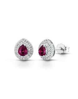 ORECCHINI FANTASIA IN ORO BIANCO 18 K CON RUBINI E DIAMANTI NATURALI E VVS