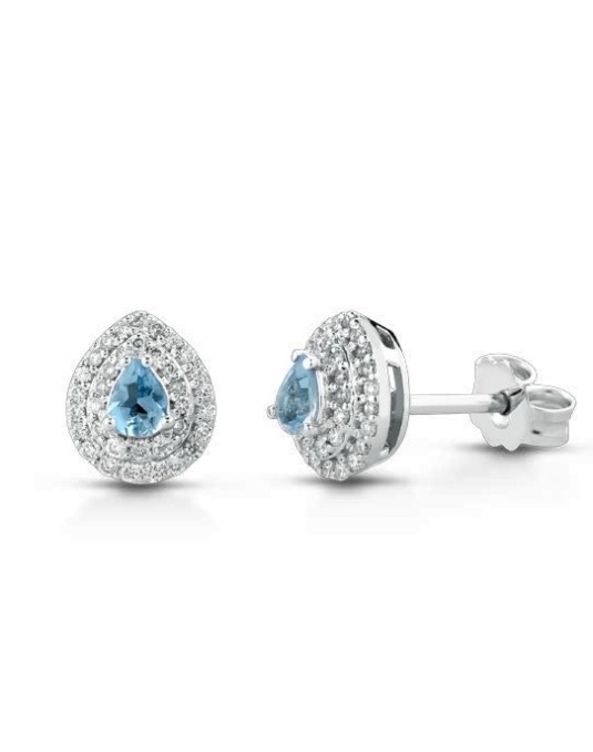 ORECCHINI FANTASIA IN ORO BIANCO 18 K CON ACQUAMARINA E DIAMANTI NATURALI E VVS