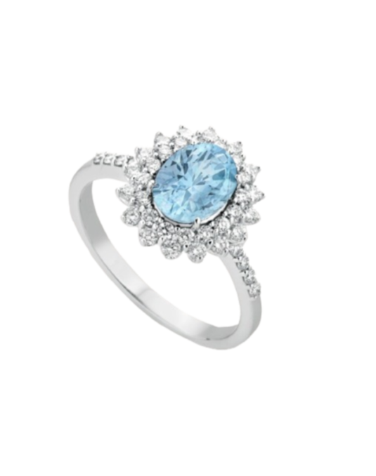 Anello di Fidanzamento con Topazio Celeste e Diamanti in Oro Bianco 18
