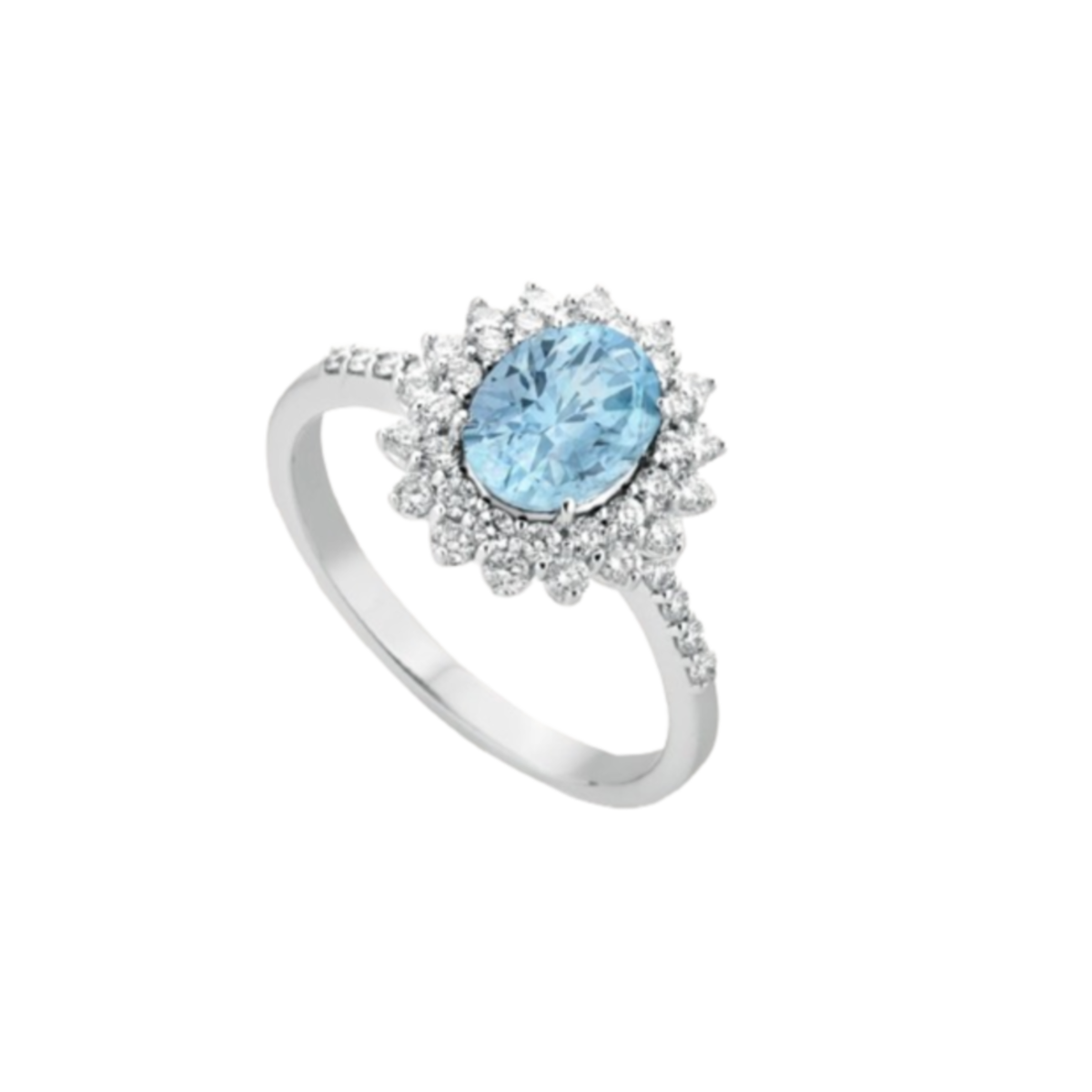 Anello di Fidanzamento con Topazio Celeste e Diamanti in Oro Bianco 18