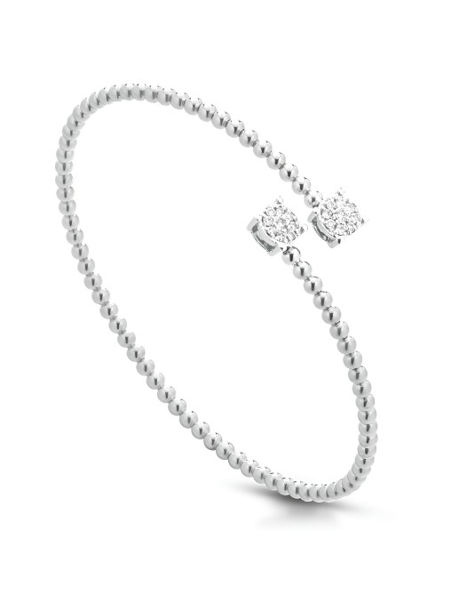 Bracciale Rigido con Sfere e Pavé di Diamanti in Oro Bianco 18k SG9898