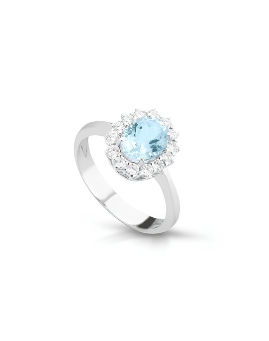 Anello Aura d'Acquamarina e Diamanti in Oro Bianco 18k SG09487
