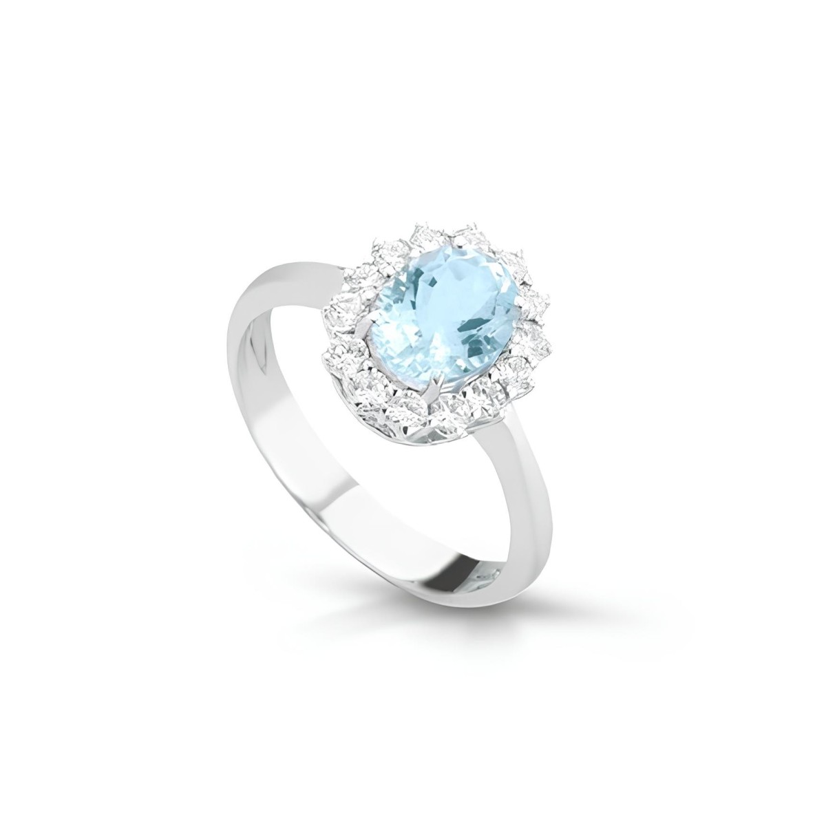 Anello Aura d'Acquamarina e Diamanti in Oro Bianco 18k SG09487