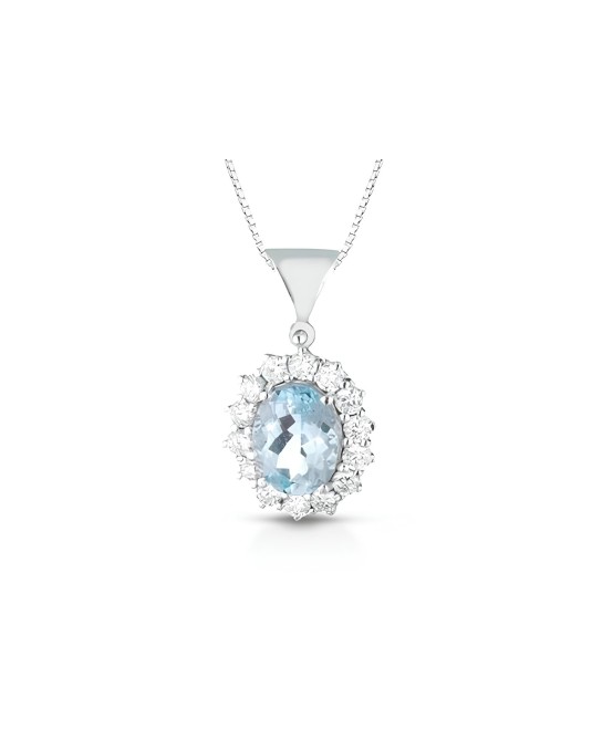 Ciondolo Aura d'Acquamarina e Diamanti in Oro Bianco 18k SG80243