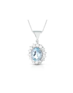 Ciondolo Aura d'Acquamarina e Diamanti in Oro Bianco 18k SG80243