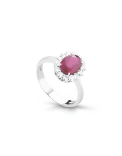 Anello Rubino Reale con Diamanti in Oro Bianco 18k SG75895