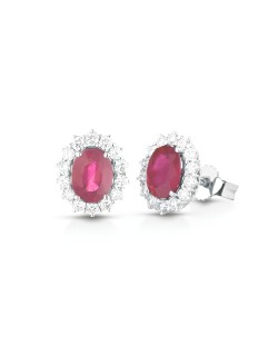 Orecchini Rubino Reale con Diamanti in Oro Bianco 18k SG96212