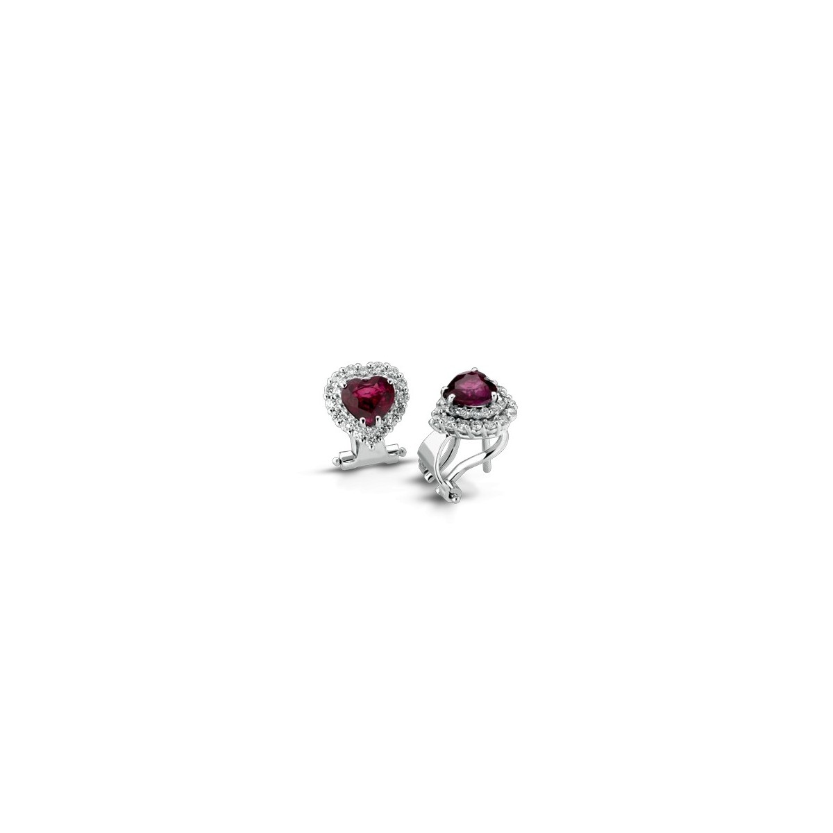 ORECCHINI FANTASIA IN ORO BIANCO 18 K CON RUBINI E DIAMANTI NATURALI E VVS