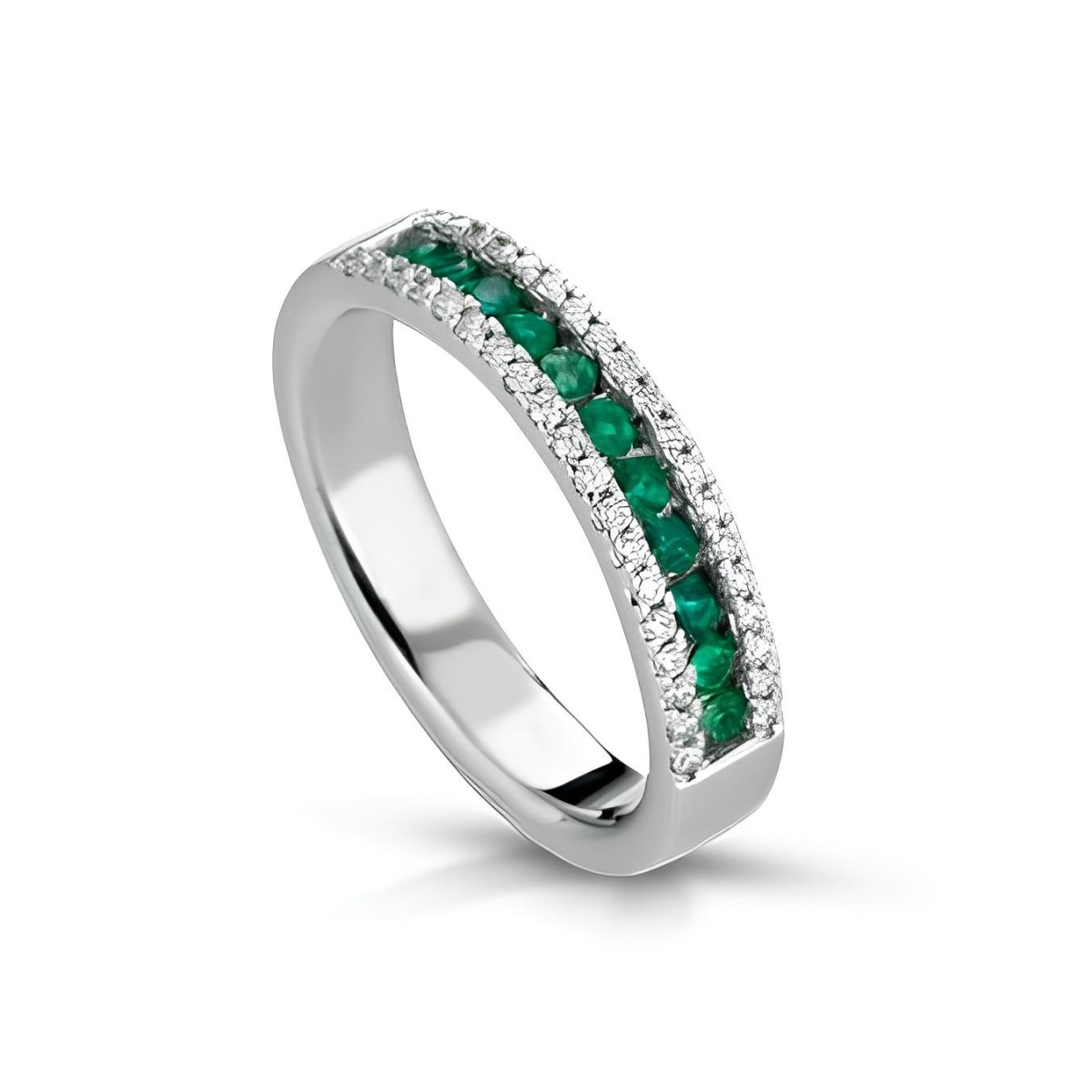 Anello Splendore di Smeraldo con Diamanti in Oro Bianco 18k SG81518