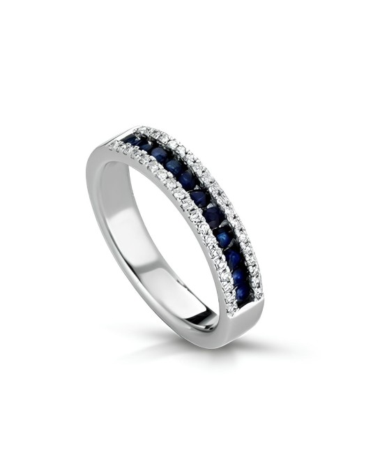 Anello Splendore di Zaffiro con Diamanti in Oro Bianco 18k SG03321