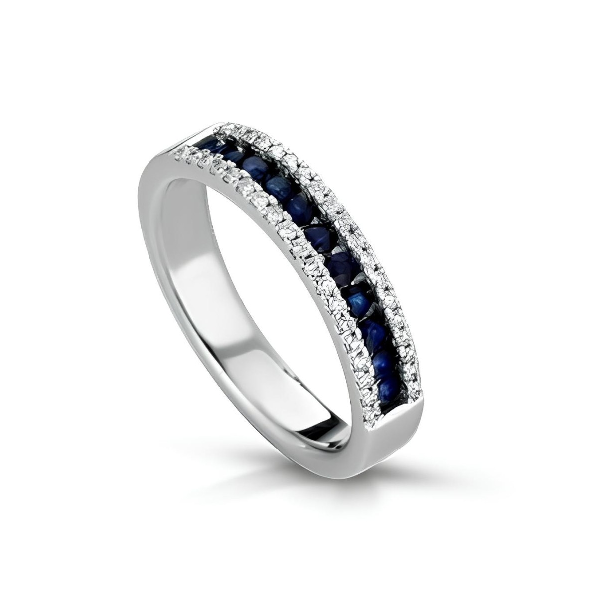 Anello Splendore di Zaffiro con Diamanti in Oro Bianco 18k SG03321