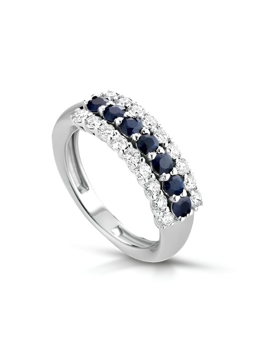 Anello Eleganza Blu con Diamanti e Zaffiri SG60895