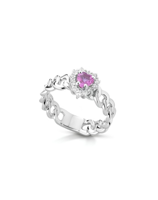 Anello Catena di Eleganza con Diamanti e Zaffiro Rosa SG15266