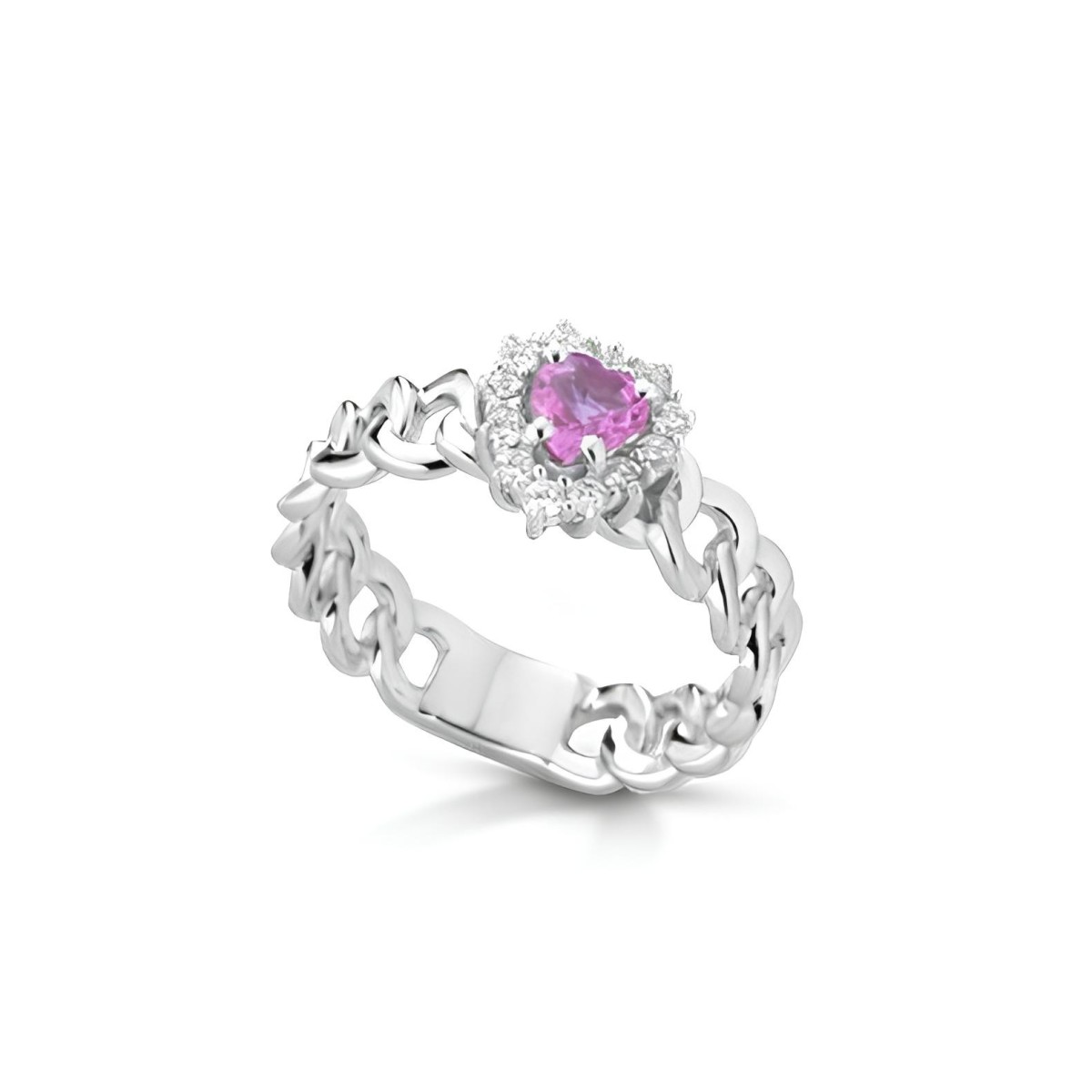 Anello Catena di Eleganza con Diamanti e Zaffiro Rosa SG15266