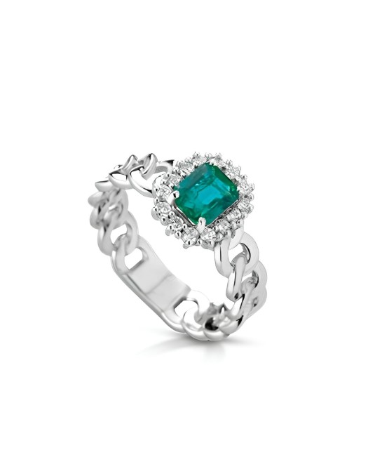 Anello Catena di Grazia con Diamanti e Smeraldo SG07087