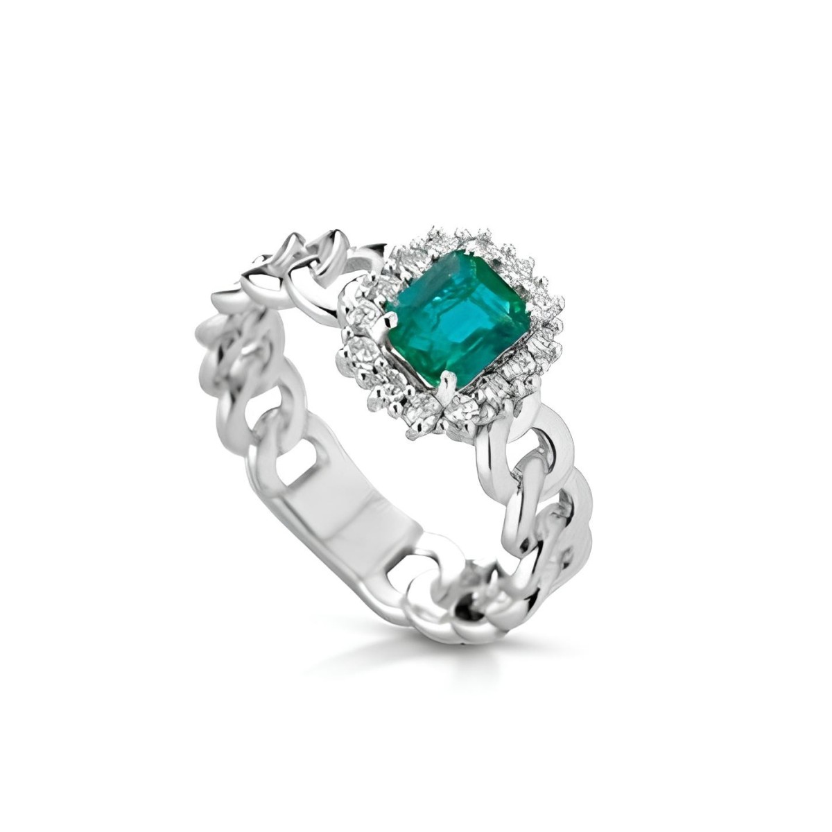 Anello Catena di Grazia con Diamanti e Smeraldo SG07087