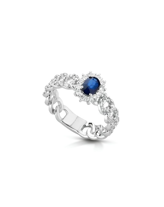 Anello Catena di Diamanti con Zaffiro Blu Centrale SG06454