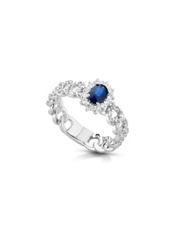 Anello Catena di Diamanti con Zaffiro Blu Centrale SG06454