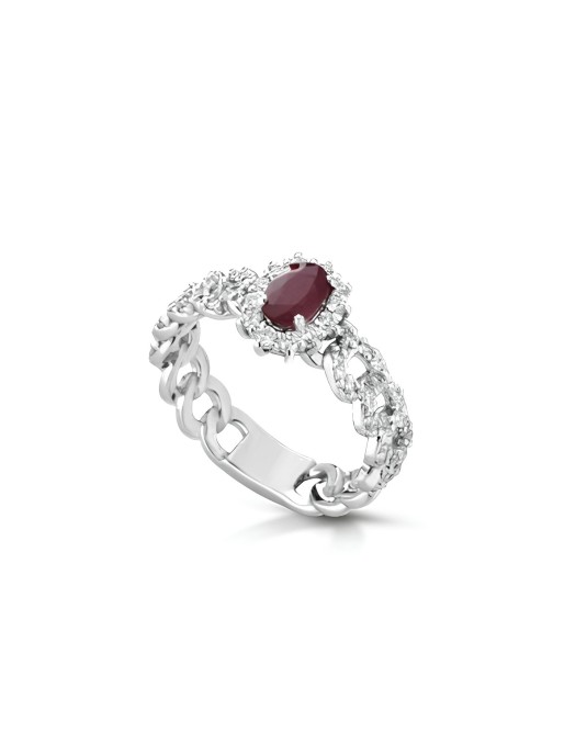 Anello Catena di Diamanti con Rubino Ovale Centrale SG55027
