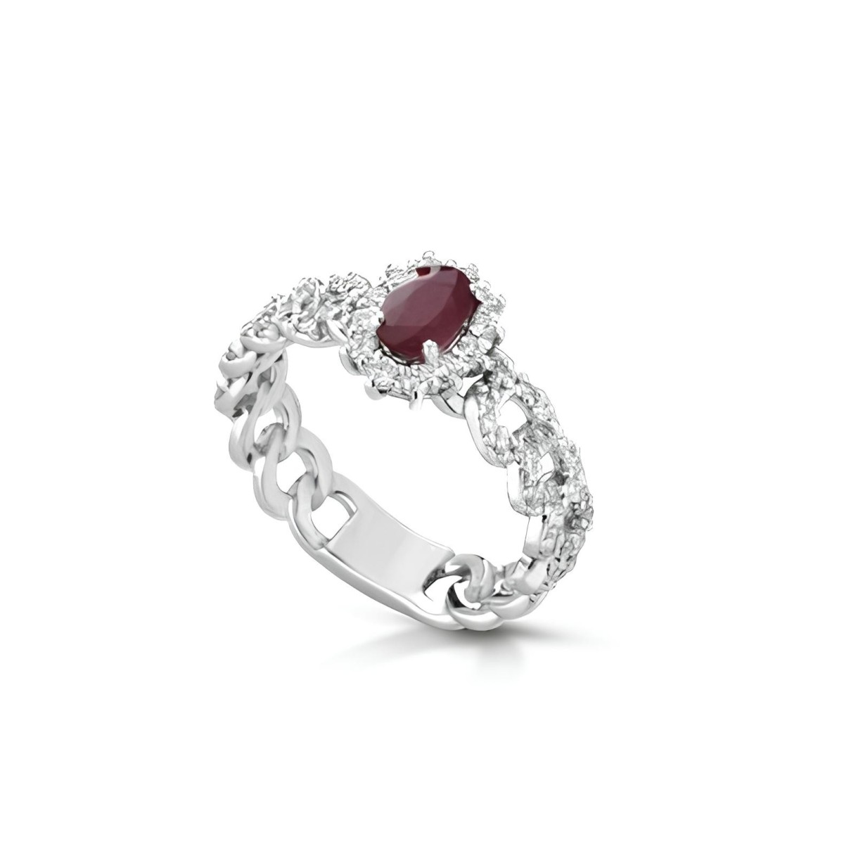 Anello Catena di Diamanti con Rubino Ovale Centrale SG55027