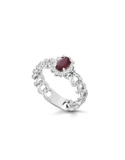 Anello Catena di Diamanti con Rubino Ovale Centrale SG55027