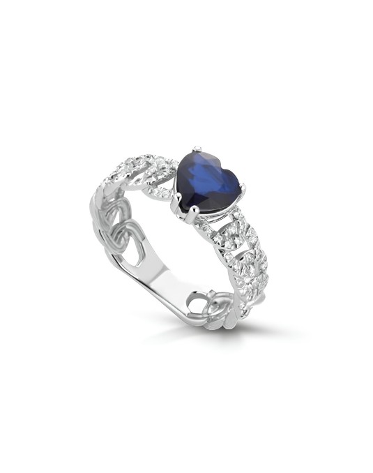 Anello Catena Cuore di Zaffiro con Diamanti SG06487