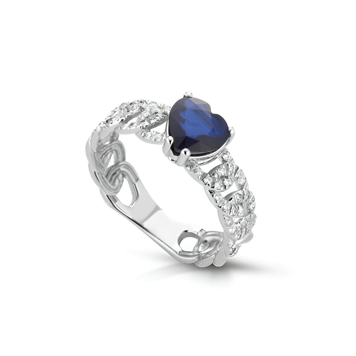 Anello Catena Cuore di Zaffiro con Diamanti SG06487