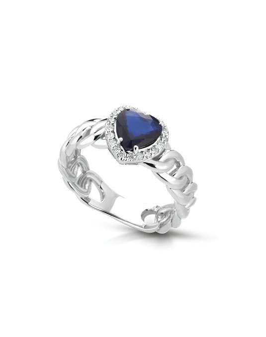 Anello Catena di Zaffiro Cuore con Diamanti SG24015