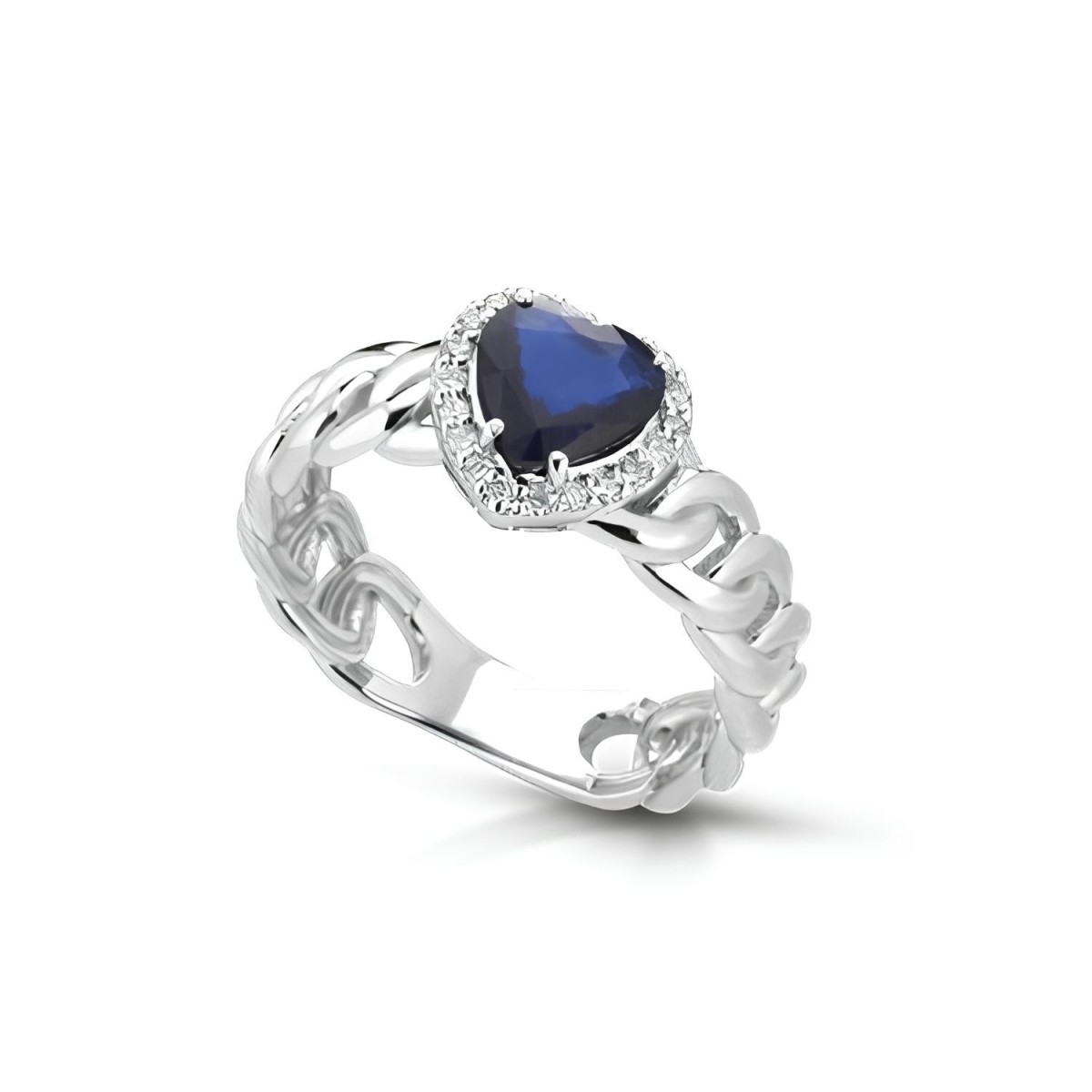 Anello Catena di Zaffiro Cuore con Diamanti SG24015