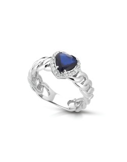 Anello Catena di Zaffiro Cuore con Diamanti SG24015