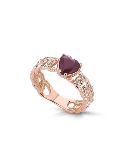 Anello Catena Cuore di Rubino con Diamanti SG68562