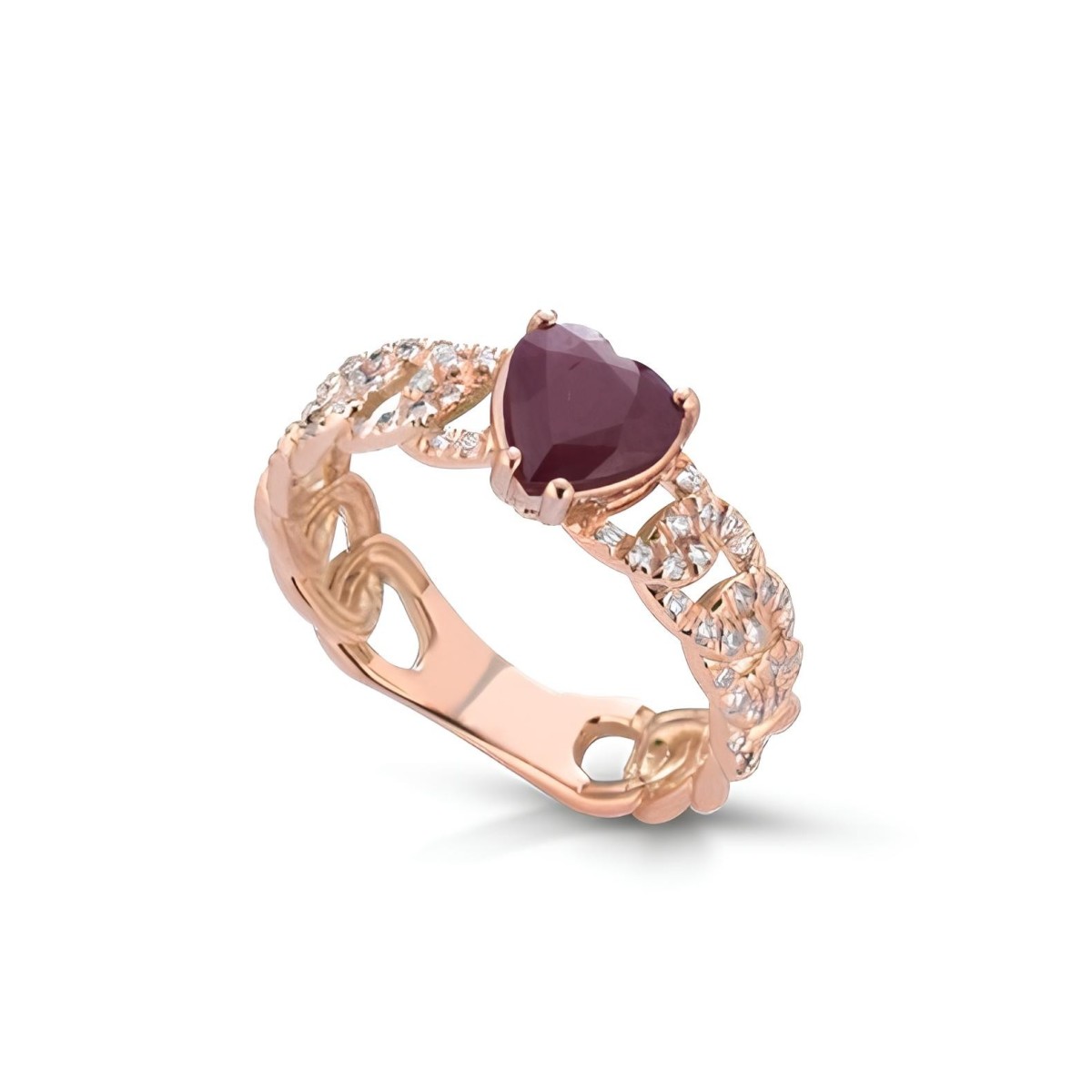 Anello Catena Cuore di Rubino con Diamanti SG68562