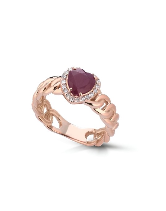 Anello Cuore di Rubino in Catena d'Oro Rosa SG13982