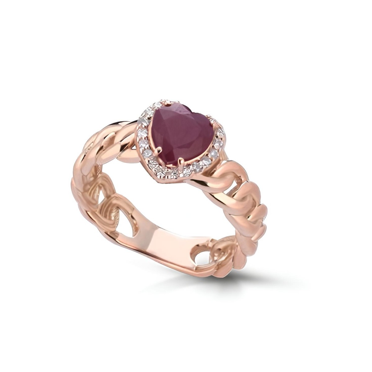 Anello Cuore di Rubino in Catena d'Oro Rosa SG13982