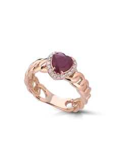 Anello Cuore di Rubino in Catena d'Oro Rosa SG13982