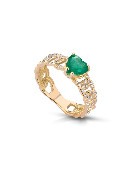 Anello Cuore di Smeraldo in Oro Giallo 18k SG59327