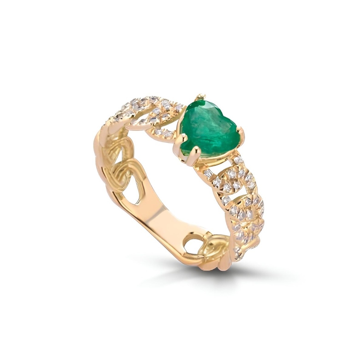 Anello Cuore di Smeraldo in Oro Giallo 18k SG59327