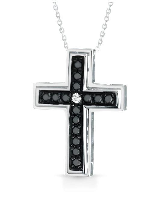 Croce Uomo Black Essence in Oro Bianco 18k e Diamanti Neri SG20512