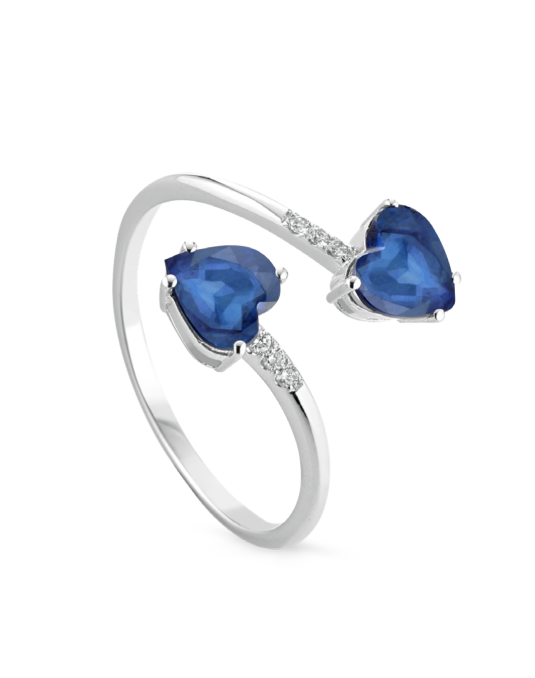 Anello Abbraccio di Cuori con Zaffiri in Oro Bianco 18k SG88053