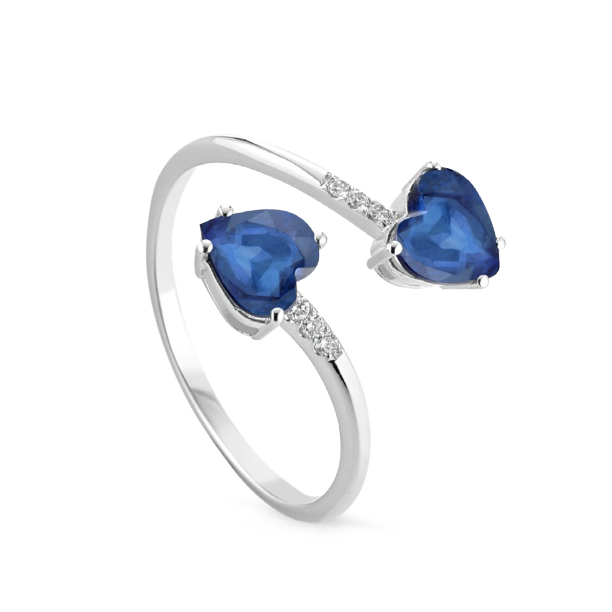 Anello Abbraccio di Cuori con Zaffiri in Oro Bianco 18k SG88053