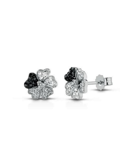 ORECCHINI FANTASIA IN ORO BIANCO 18 K CON DIAMANTI NERI E DIAMANTI NATURALI E VVS
