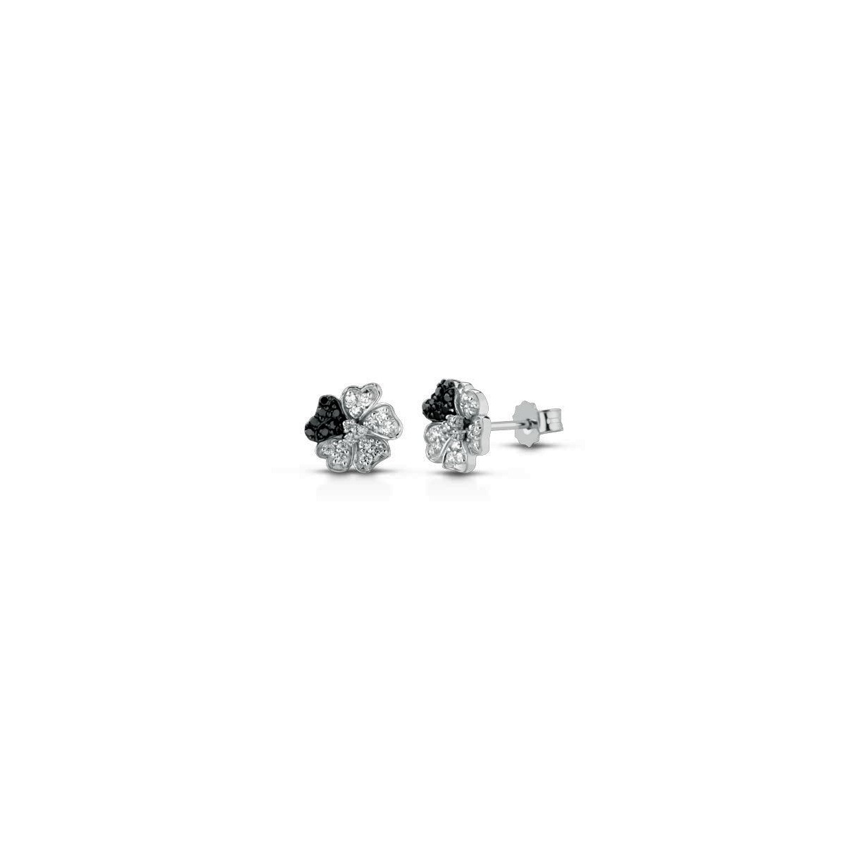 ORECCHINI FANTASIA IN ORO BIANCO 18 K CON DIAMANTI NERI E DIAMANTI NATURALI E VVS