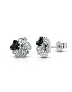 ORECCHINI FANTASIA IN ORO BIANCO 18 K CON DIAMANTI NERI E DIAMANTI NATURALI E VVS