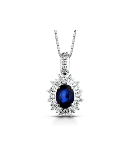 CIONDOLO FANTASIA IN ORO BIANCO 18 K CON RUBINO E DIAMANTI NATURALI E VVS