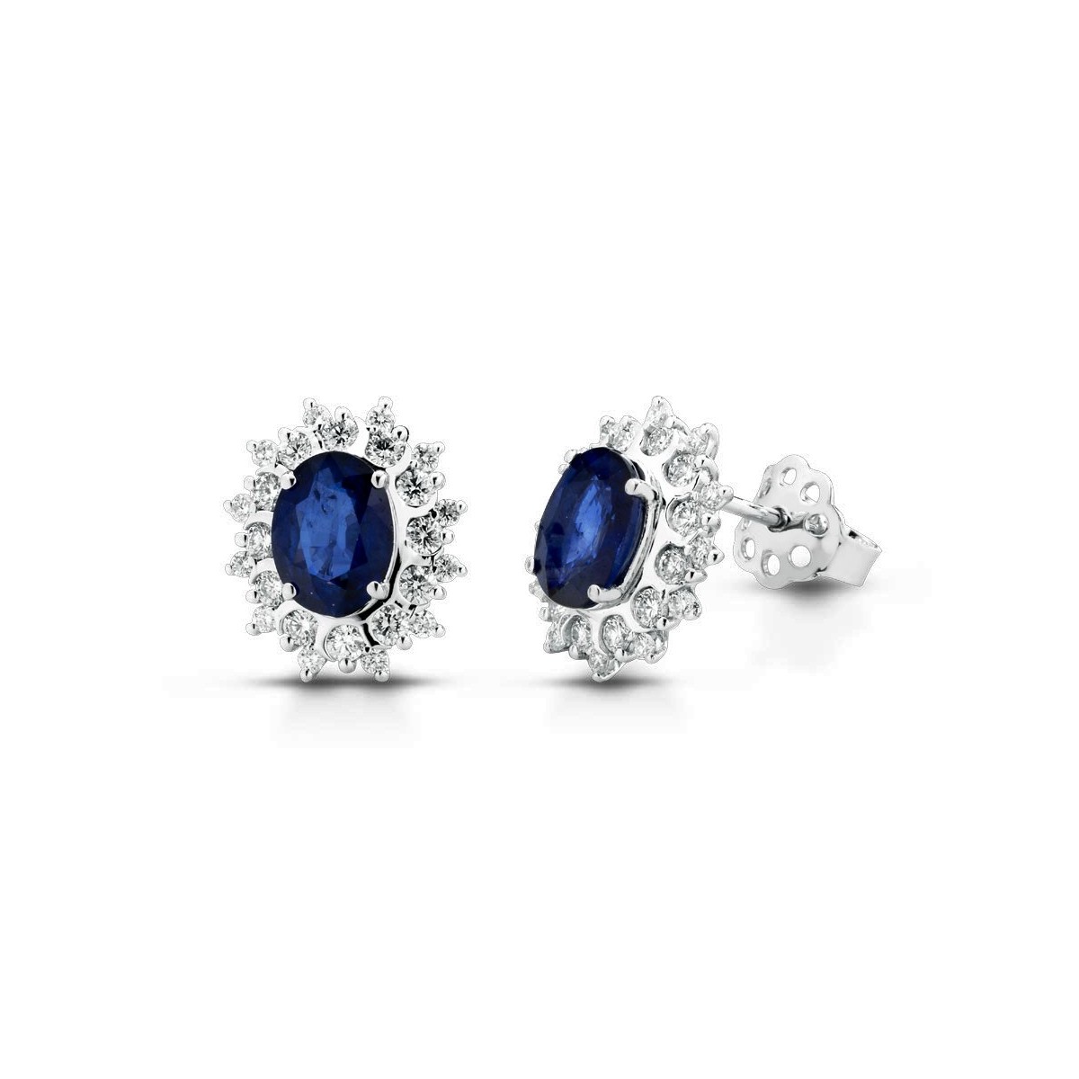 ORECCHINI FANTASIA IN ORO BIANCO 18 K CON ZAFFIRI E DIAMANTI NATURALI E VVS