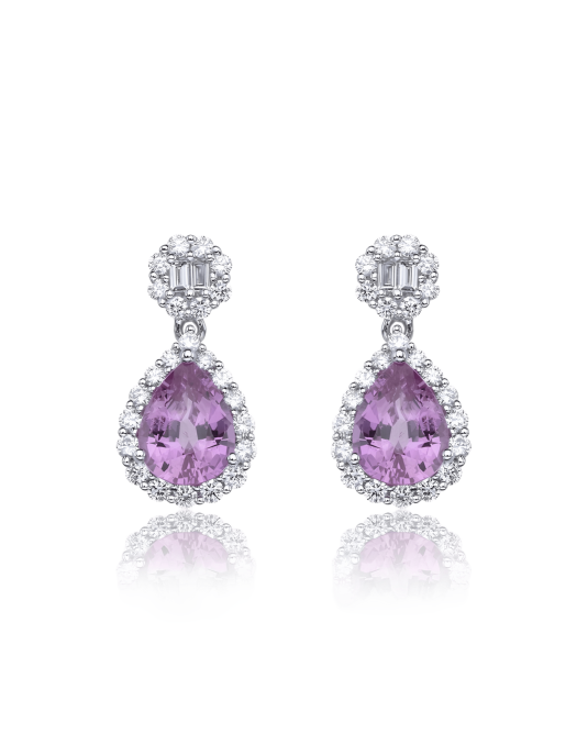 Orecchini Gocce di Rosa in Oro Bianco 18k con Zaffiri Rosa e Diamanti
