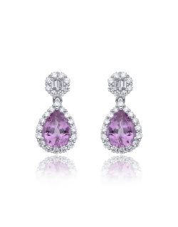 Orecchini Gocce di Rosa in Oro Bianco 18k con Zaffiri Rosa e Diamanti